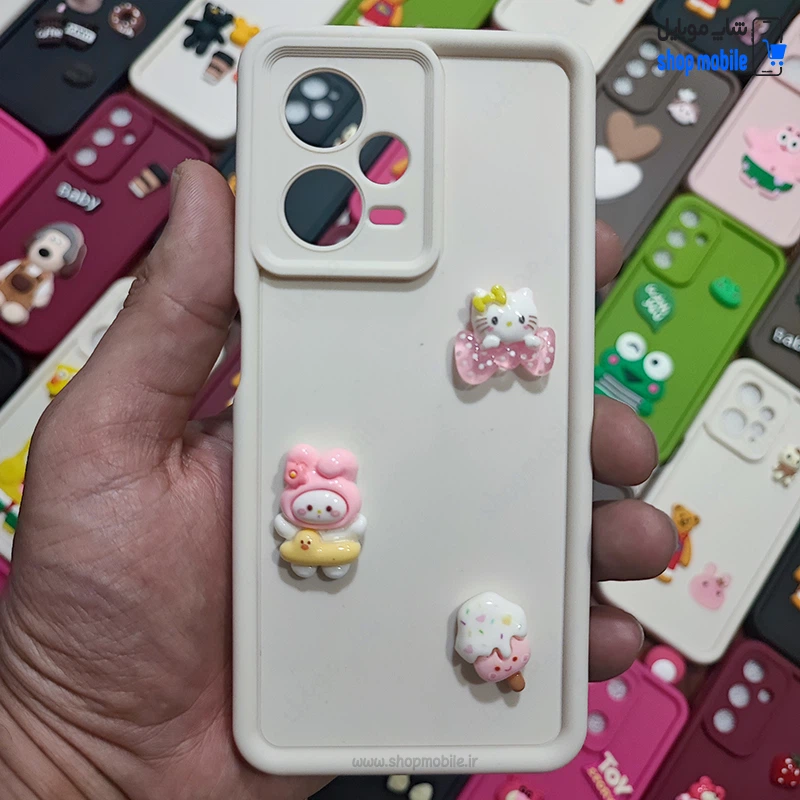 قاب گوشی عروسکی فانتزی (کاور شیائومی ردمی نوت 12 پرو پلاس 5G) طرح کیتی، خرگوش، جوجه و بستنی چوبی سه بعدی