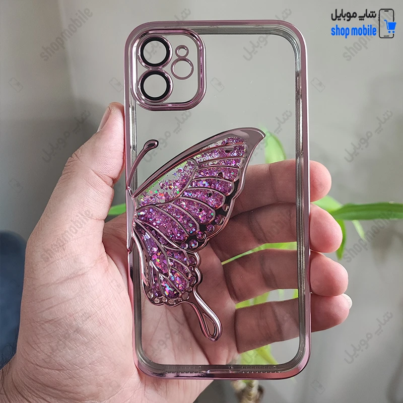 قاب گوشی آیفون 11 (کاور Unique محافظ لنز دار طرح بال پروانه آکواریومی رنگ صورتی)