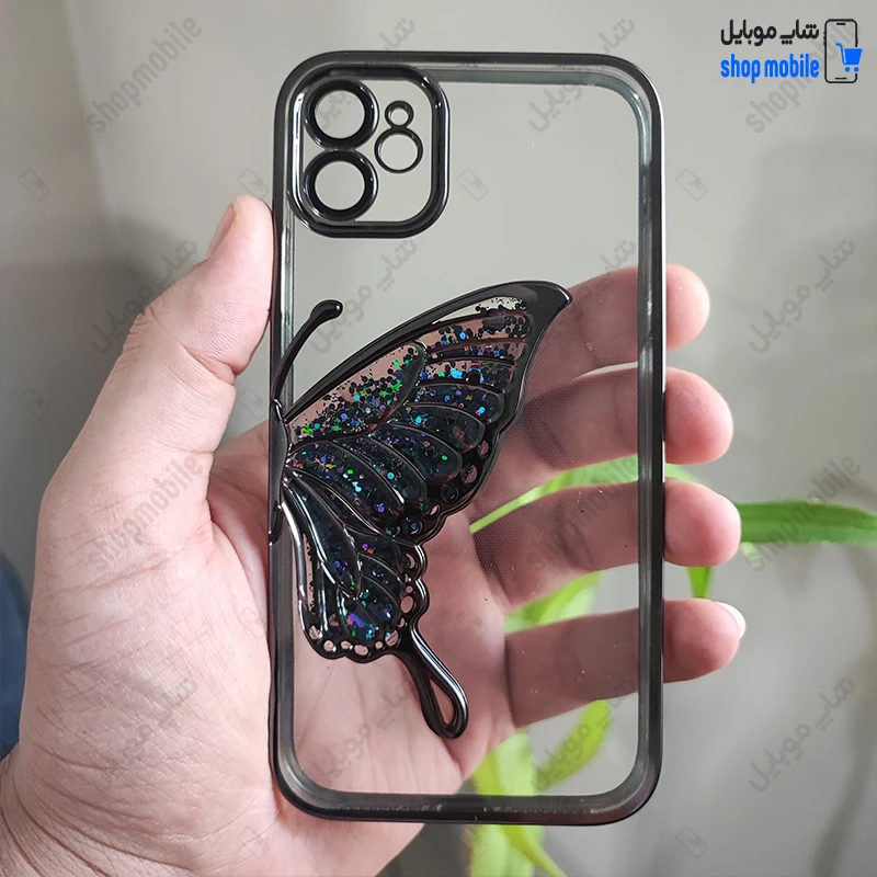 قاب گوشی آیفون 11 (کاور Unique محافظ لنز دار طرح بال پروانه آکواریومی رنگ مشکی)