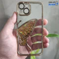 قاب گوشی آیفون 15 (کاور Unique محافظ لنز دار طرح بال پروانه آکواریومی رنگ طلایی)