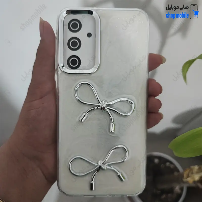 قاب گوشی سامسونگ گلکسی A55 (کاور رزینی برجسته طرح پاپیون رنگ شیری)