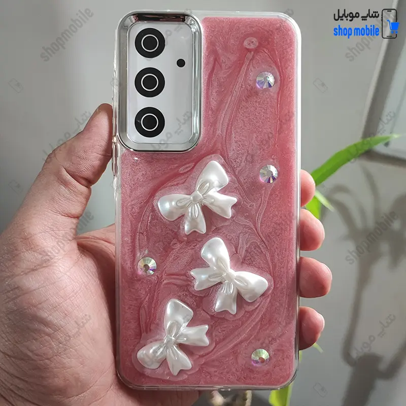 قاب گوشی سامسونگ گلکسی A55 (کاور رزینی برجسته طرح پاپیون رنگ گلبهی)