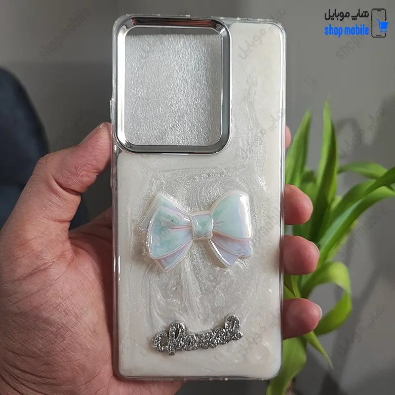 قاب گوشی شیائومی ردمی نوت 13 پرو 4G (کاور رزینی برجسته طرح پاپیون رنگ صدفی)