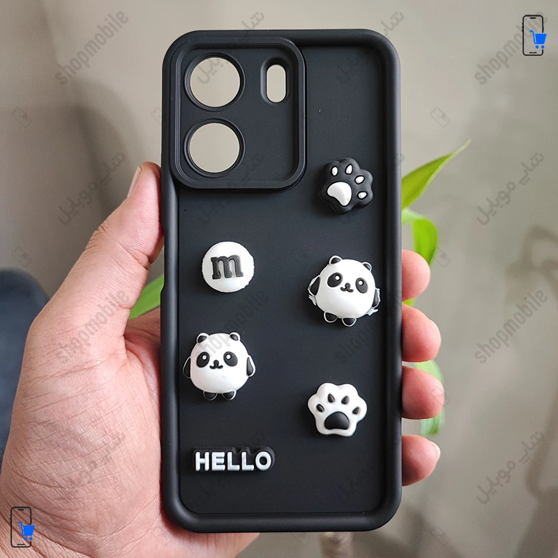 قاب گوشی شیائومی ردمی نوت 13C 4G پوکو C65(کاور عروسکی فانتزی طرح Hello Panda رنگ مشکی)