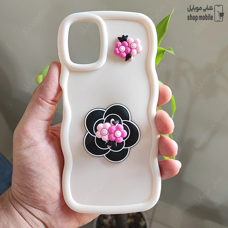 قاب گوشی سامسونگ گلکسی A06 (کاور عروسکی اسپینردار موجی طرح گل مشکی)