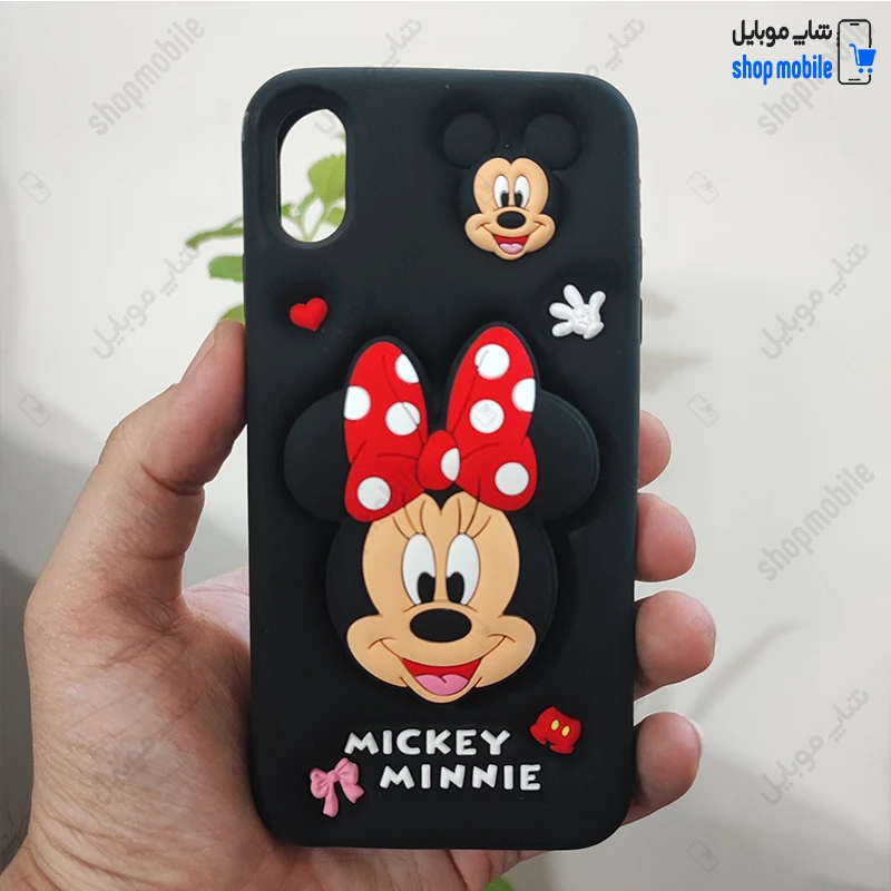 قاب گوشی آیفون XS MAX (کاور سیلیکونی پاک کنی مدل عروسکی کیوت استندشو طرح میکی مینی)