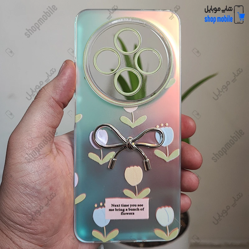 قاب گوشی شیائومی ردمی 14C ردمی A4 پوکو C75 (کاور هولوگرامی فانتزی طرح پاپیون و گل لاله)
