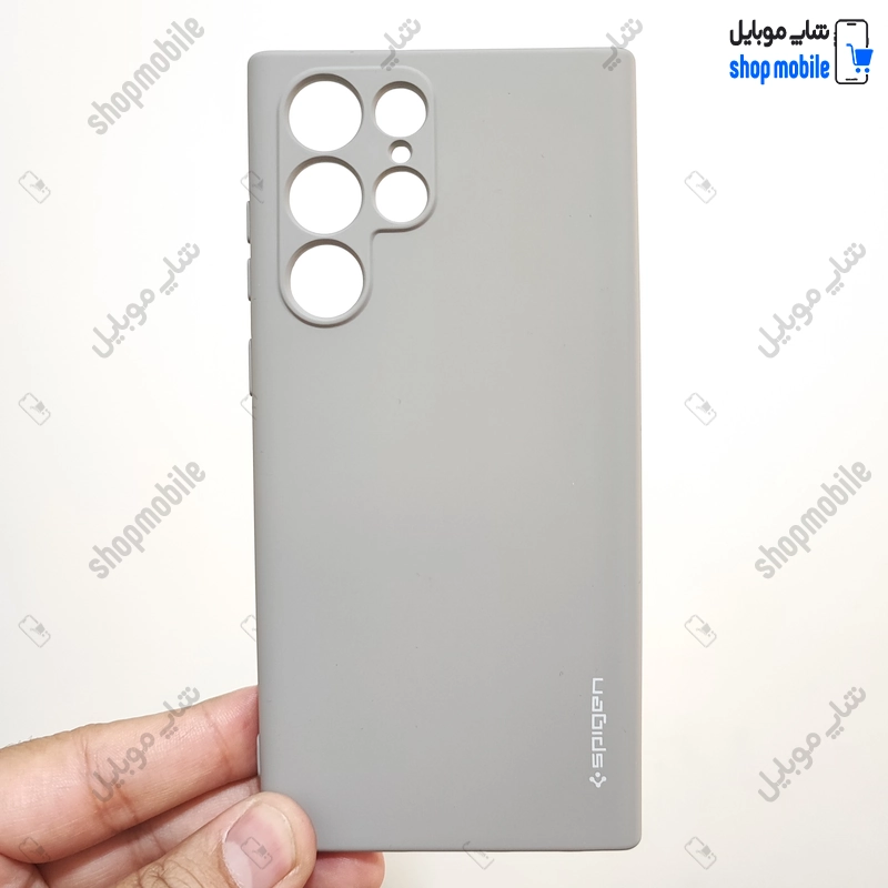 قاب گوشی سامسونگ گلکسی S22 اولترا (کاور سیلیکونی Spigen داخل موکتی رنگ طوسی)