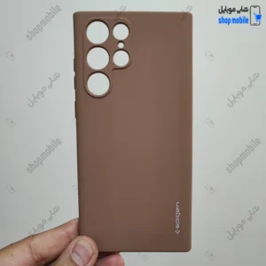 قاب گوشی سامسونگ گلکسی S22 اولترا (کاور سیلیکونی Spigen داخل موکتی رنگ نسکافه ای)