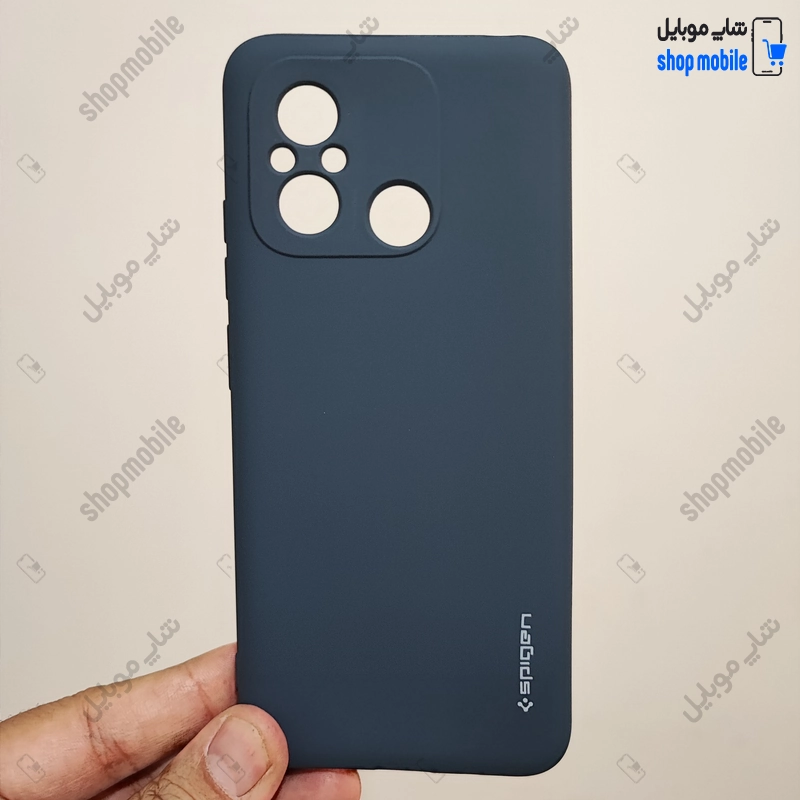 قاب گوشی شیائومی ردمی 12C - پوکو C55 (کاور سیلیکونی Spigen داخل موکتی رنگ سرمه ای)