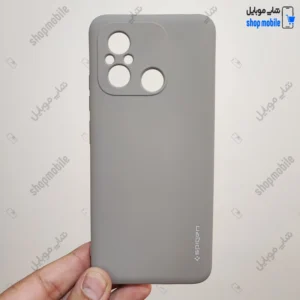 قاب گوشی شیائومی ردمی 12C - پوکو C55 (کاور سیلیکونی Spigen داخل موکتی رنگ طوسی)