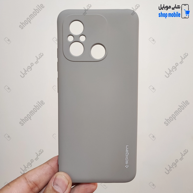 قاب گوشی شیائومی ردمی 12C - پوکو C55 (کاور سیلیکونی Spigen داخل موکتی رنگ طوسی)