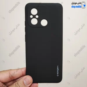 قاب گوشی شیائومی ردمی 12C - پوکو C55 (کاور سیلیکونی Spigen داخل موکتی رنگ مشکی)