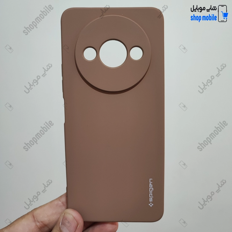 قاب گوشی شیائومی ردمی A3 (کاور سیلیکونی Spigen داخل موکتی رنگ نسکافه ای)