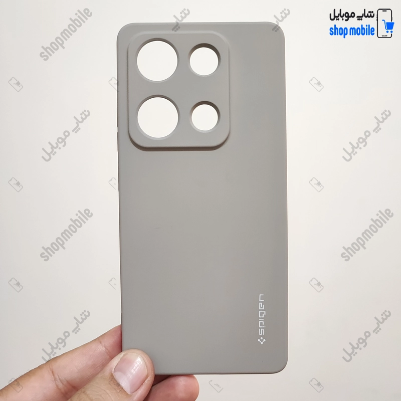 قاب گوشی شیائومی ردمی نوت 14S - نوت 13 پرو 4G - پوکو M6 پرو 4G (کاور سیلیکونی Spigen داخل موکتی رنگ طوسی)