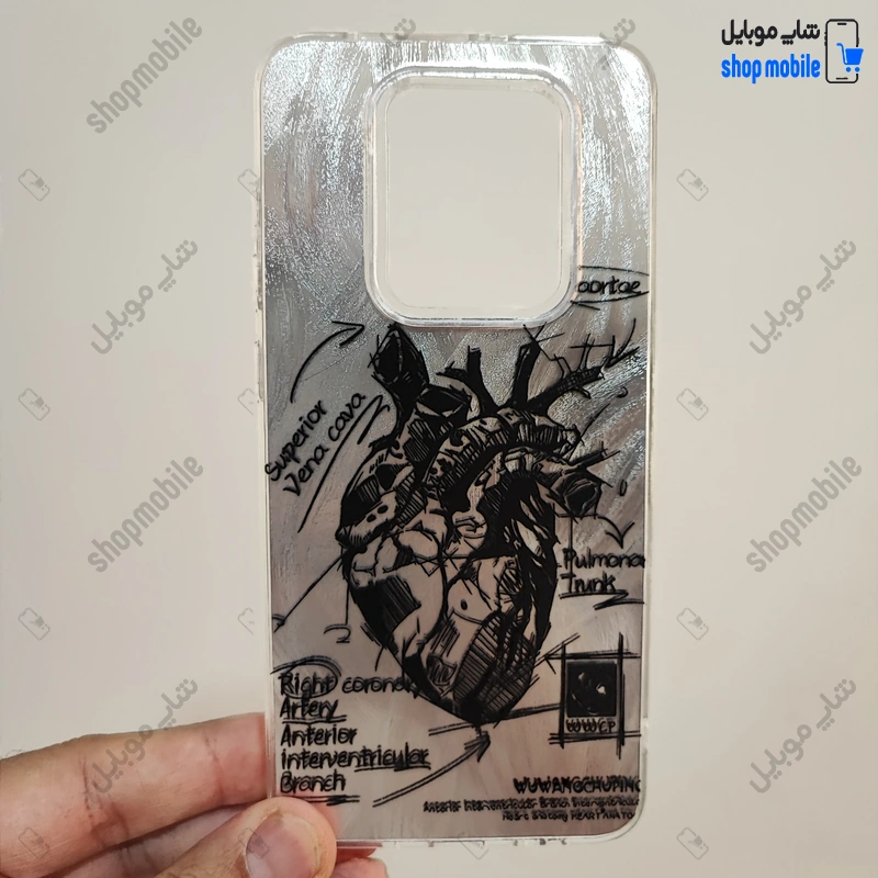 قاب گوشی شیائومی ردمی نوت 9 4G (کاور IMD براش طرح آناتومی قلب Silver)